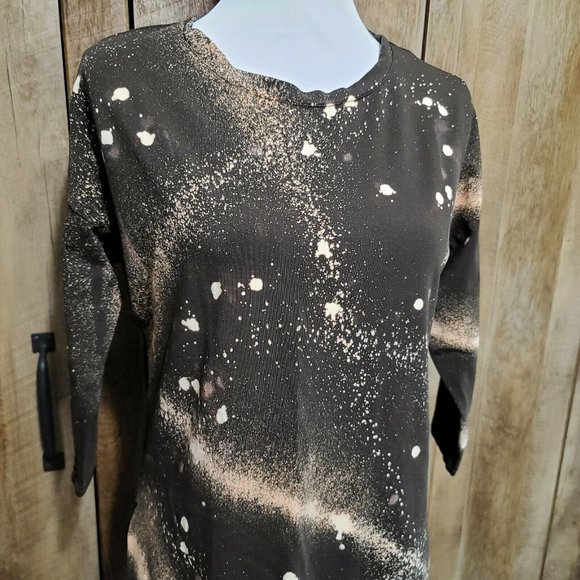 Roshop Tops - Brown Bleach Acid Wash Distressed Scoop Neck Tee